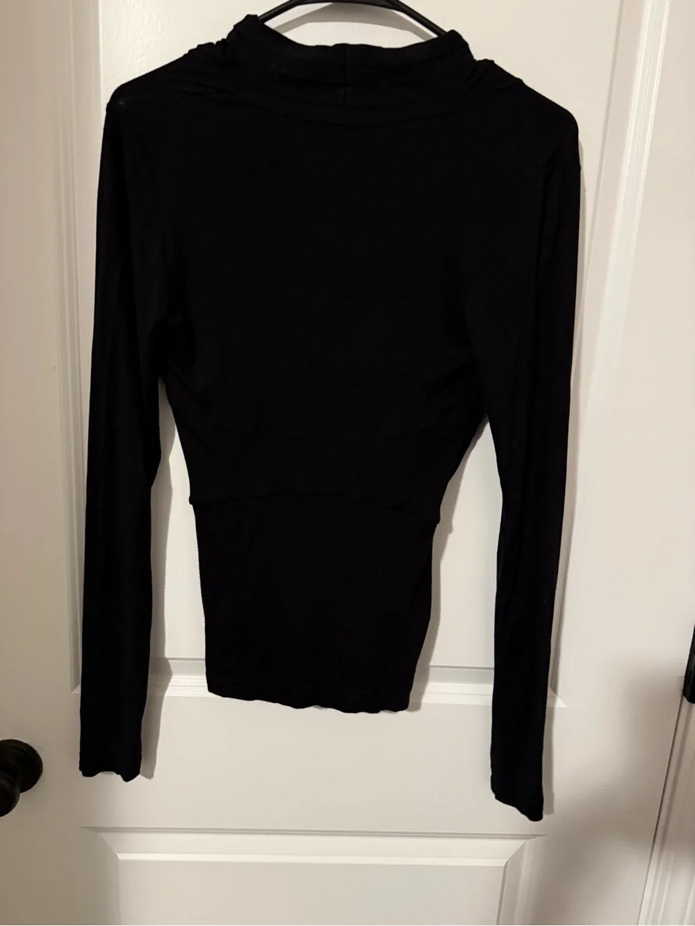 BCBGMaxAzria Black Draped Long-Sleeve Wrap Top #51 - Picture 2 of 6